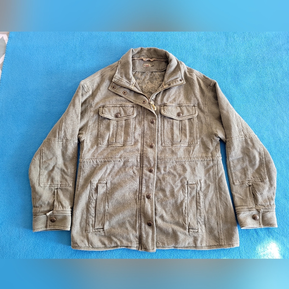 Faherty Monterey Utility Jacket in Hawkeye Sz M Waist Drawstring Elbow Patches